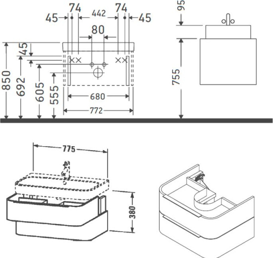 Мебель для ванной Duravit Happy D.2 80, подвесная, белая глянцевая