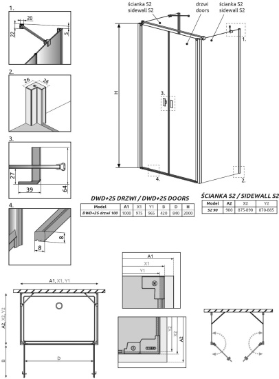 Душевой уголок Radaway Nes DWD+2S 100x90