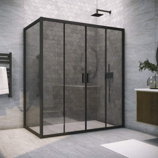 Душевой уголок Vegas Glass Z2P+ZPV NOVO 215*95 02М 07, профиль черный матовый, стекло графит