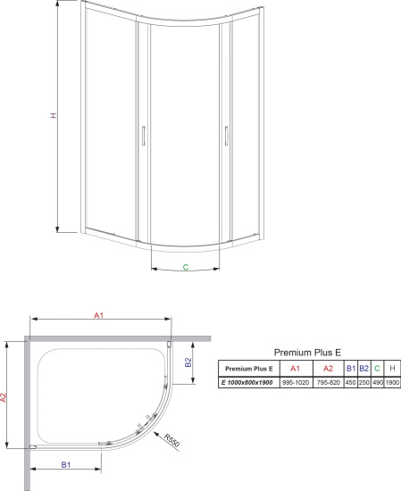 Душевой уголок Radaway Premium Plus E 100x80x190 прозрачное стекло