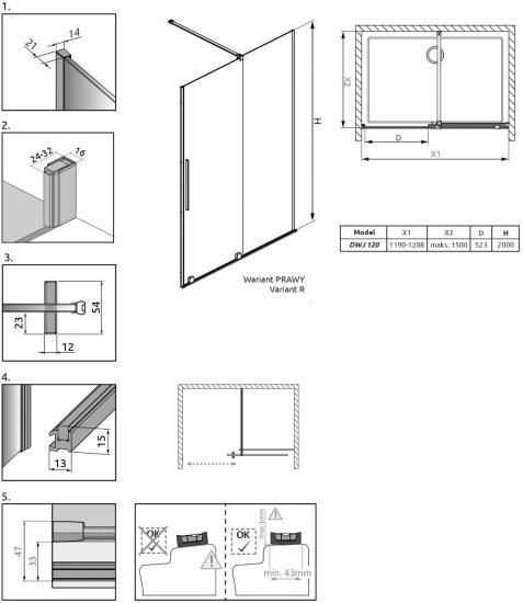 Душевая дверь в нишу Radaway Furo DWJ 120 R