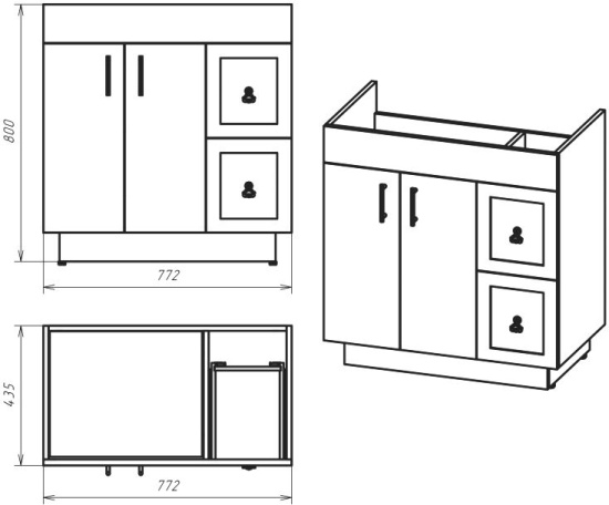 Тумба с раковиной Misty Амбра 80 2 двери, 2 ящика