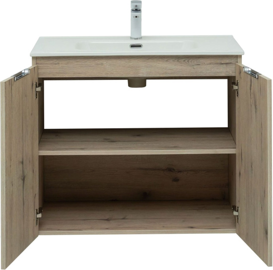 Тумба с раковиной Aquanet Алвита new 80 подвесная, дуб веллингтон белый, с дверками