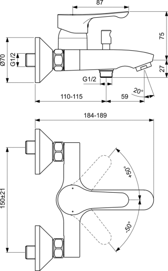 Смеситель для ванны Ideal Standard Dot 2.0 BC326AA