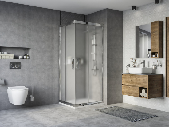 Душевой уголок Stworki Карлстад 90x80 см профиль хром глянец, стекло матовое
