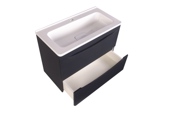 Тумба с раковиной Style Line Бергамо мини 70 2 ящика Люкс антискрейтч черная, Plus подвесная
