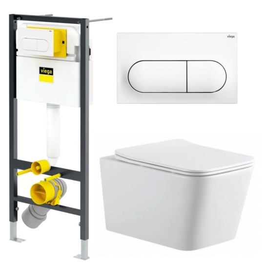 Инсталляция Viega Prevista Dry 792831 с кнопкой + унитаз подвесной Ceramicanova Metric Rimless CN3007