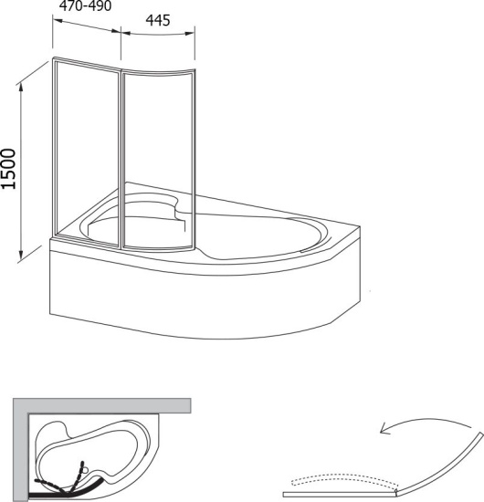 Шторка на ванну Ravak VSK2 Rosa 150 L Transparent