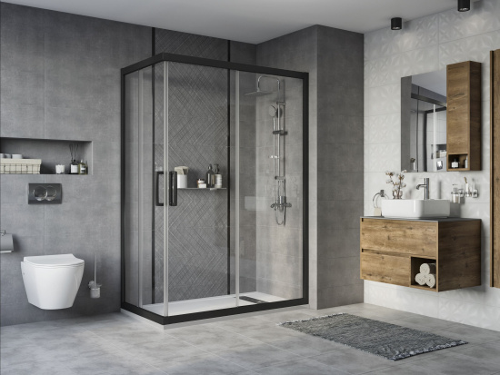 Душевой уголок Stworki Карлстад 140x80 см профиль черный матовый