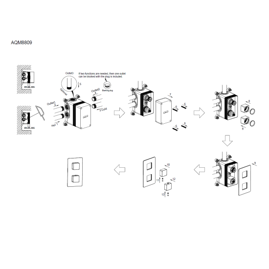 Смеситель для ванны AQUAme Savona AQM8809BG термостат на 3 потребителя