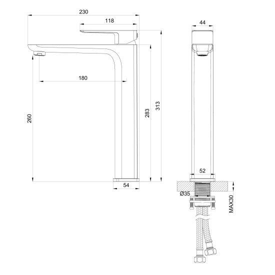Смеситель для раковины Wonzon & Woghand Edge WW-88239003-MB высокий