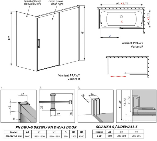 Шторка на ванну Radaway Idea Black PN DWJ+S 160 R x 80 L