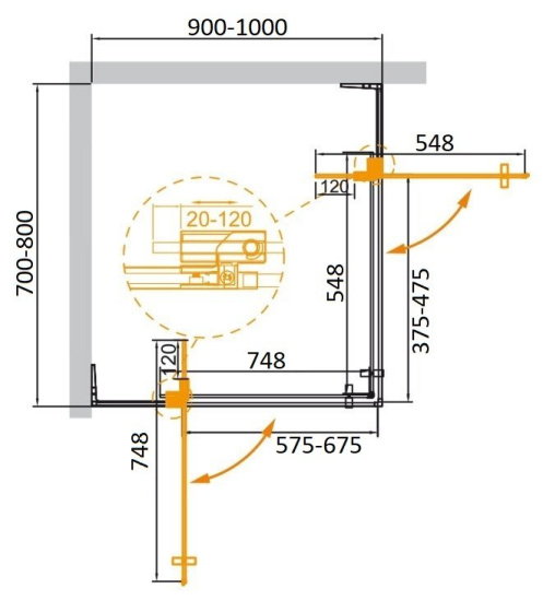 Душевой уголок Cezares Slider-AH-2-90/100-100/110-GRIGIO-Cr