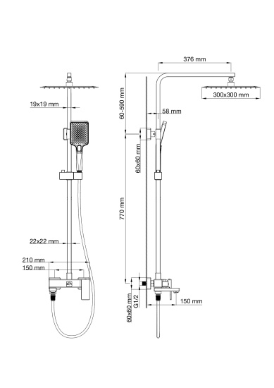 Душевая стойка Wonzon & Woghand Cube 2.0 WW-88047068-MB