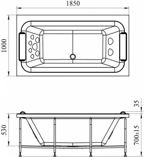 Акриловая ванна Radomir Хельга 185х100 см Gold с гидромассажем