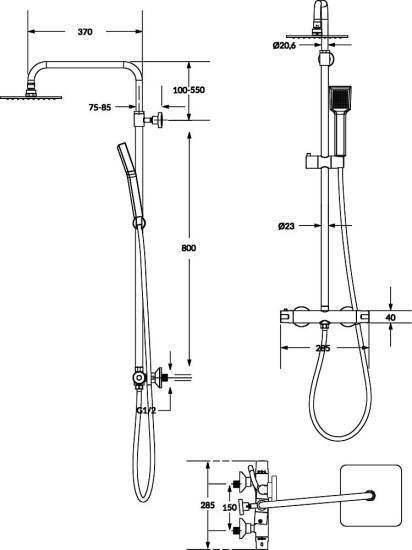 Душевая стойка Omnires Y 1244J термостат, черная