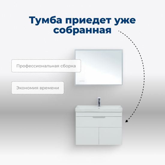 Тумба с раковиной Aquanet Ирис New 80 подвесная 1 ящ. 2 фасада белый глянец