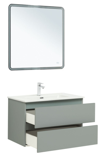 Тумба с раковиной Aquanet Вега 2.0 80 2 ящика, мисти грин, раковина Flat