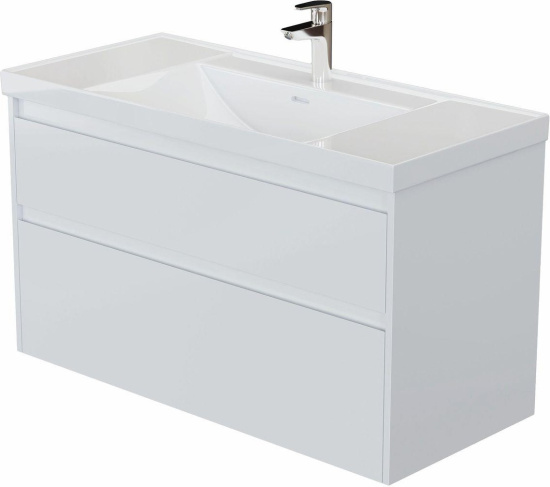 Тумба с раковиной Aquanet Nova Lite 2.0 110 2 ящика, белый глянец