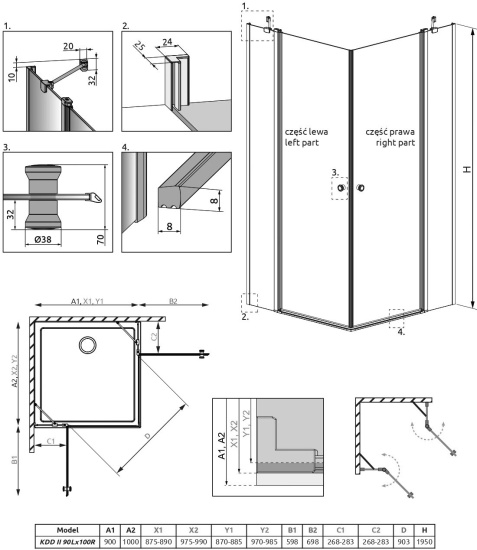 Душевой уголок Radaway EOS KDD II 90x100