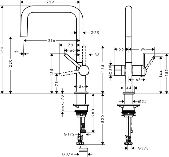 Смеситель для кухни Hansgrohe Talis M54 72807000 хром