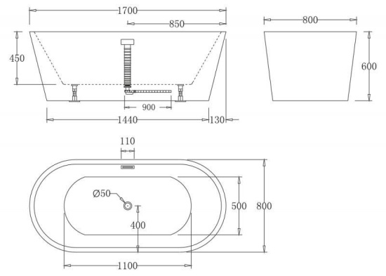 Акриловая ванна Belbagno BB71-1700 170 см