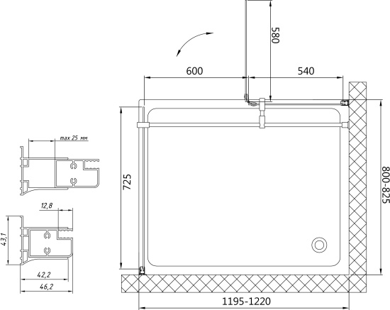 Душевой уголок Vegas Glass AFP-Fis 120*80 01 10 L профиль белый, стекло сатин