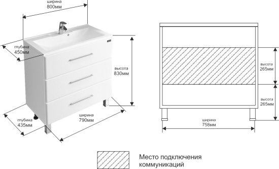 Мебель для ванной СанТа Омега Люкс 80 напольная белая 3 ящика