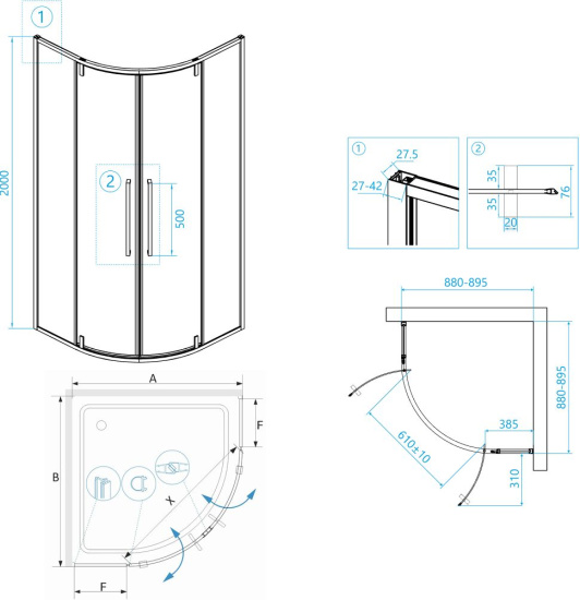 Душевой уголок RGW Stilvoll SV-53 B 90x90x200 профиль черный