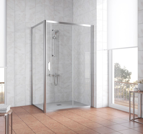 Душевой уголок Vegas Glass ZP+ZPV 140*70 08 01 профиль глянцевый хром, стекло прозрачное