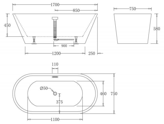 Акриловая ванна Belbagno BB61-1700 170 см