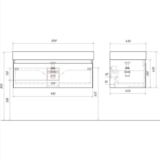 Тумба с раковиной Aqwella 5 stars Geometria 100 подвесная, 1 ящик, морская дюна