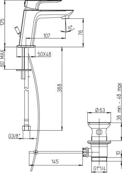 Смеситель для раковины Paini Nove 09BY211TC