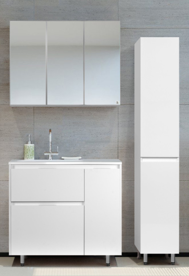 Тумба с раковиной Style Line Барселона 90 L 2 ящика с выкатной корзиной, Люкс белая, Plus