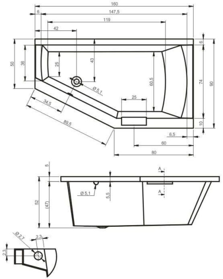 Акриловая ванна Riho Geta 160x90 см L