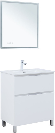 Тумба с раковиной Aquanet Алвита New 70 Flat напольная 2 ящика, белая матовая