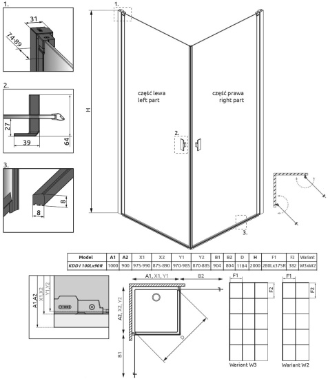 Душевой уголок Radaway Nes Black KDD I Factory 100x90