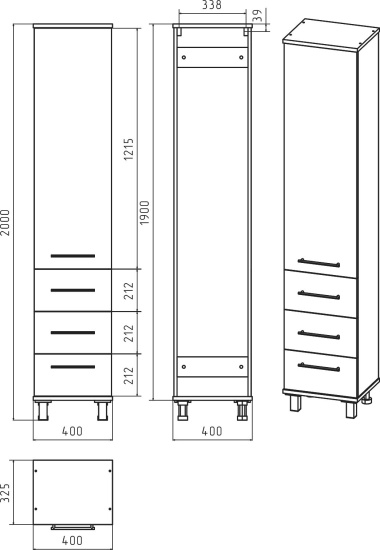 Шкаф-пенал Misty Терра R 3 ящика, серый