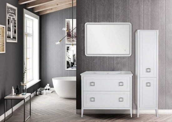 Тумба с раковиной ASB-Woodline Рома 100Н напольная, белая