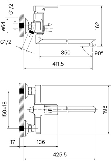 Смеситель для ванны Iddis Bild BILSB00i10WA универсальный