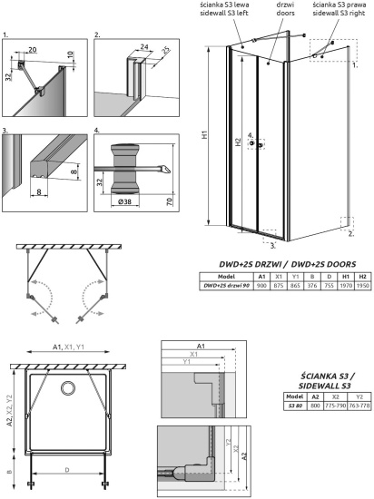 Душевой уголок Radaway EOS DWD+2S 90x80