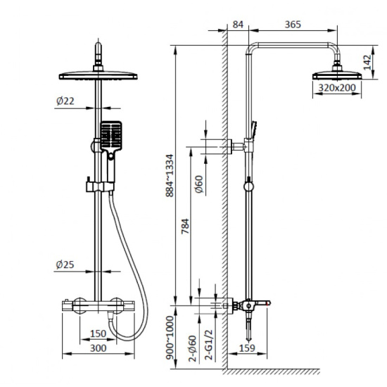 Душевая система с термостатом Altrobagno Lamberto 030411 Cr
