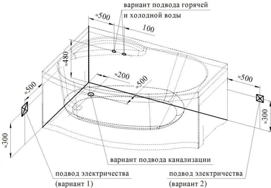 Акриловая ванна Wachter Монти с гидромассажем White