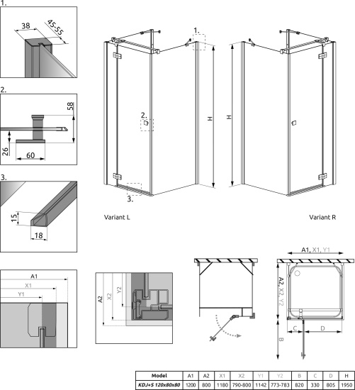Душевой уголок Radaway Almatea KDJ+S 80x120Rx80