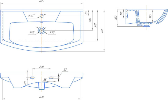 Тумба с раковиной Aqwella Basic 85 дуб золотой