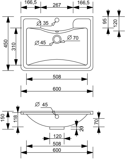 Тумба с раковиной Style Line Атлантика 60 Люкс Plus, подвесная, антискрейч