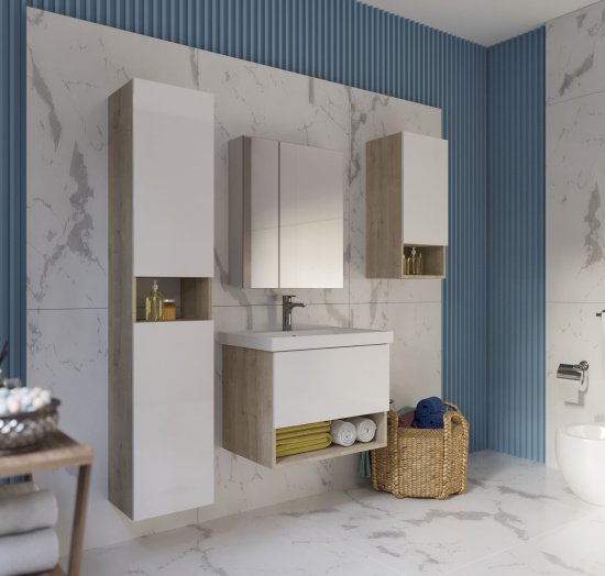 Тумба с раковиной Dreja Perfecto 70 дуб эврика/белый глянец