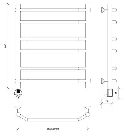 Полотенцесушитель электрический Secado Агата 2 60/60 L, хром