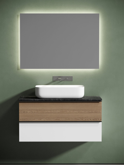 Тумба с раковиной Sancos Delta 100 дуб светлый/белый, DL100W