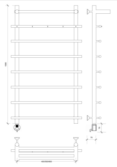 Полотенцесушитель электрический Secado Турин 1 КСП 100/40 L, хром